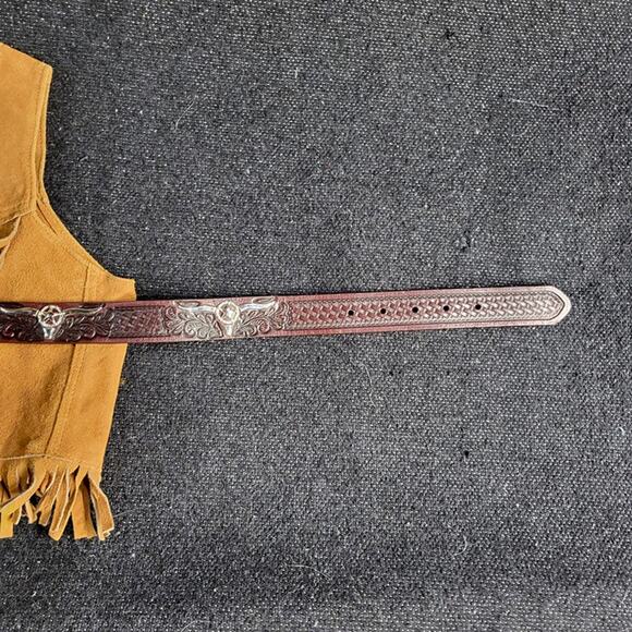Vintage Child Cowboy fringe Vest Leather & Tony Lama belt n Buckle size 22 Large - Picture 9 of 10